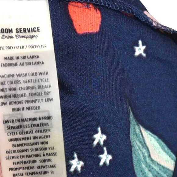 Room Service Drink Champagne Floral Robe Kimono XS Navy Lounge Wrap *No Belt* - Picture 8 of 8